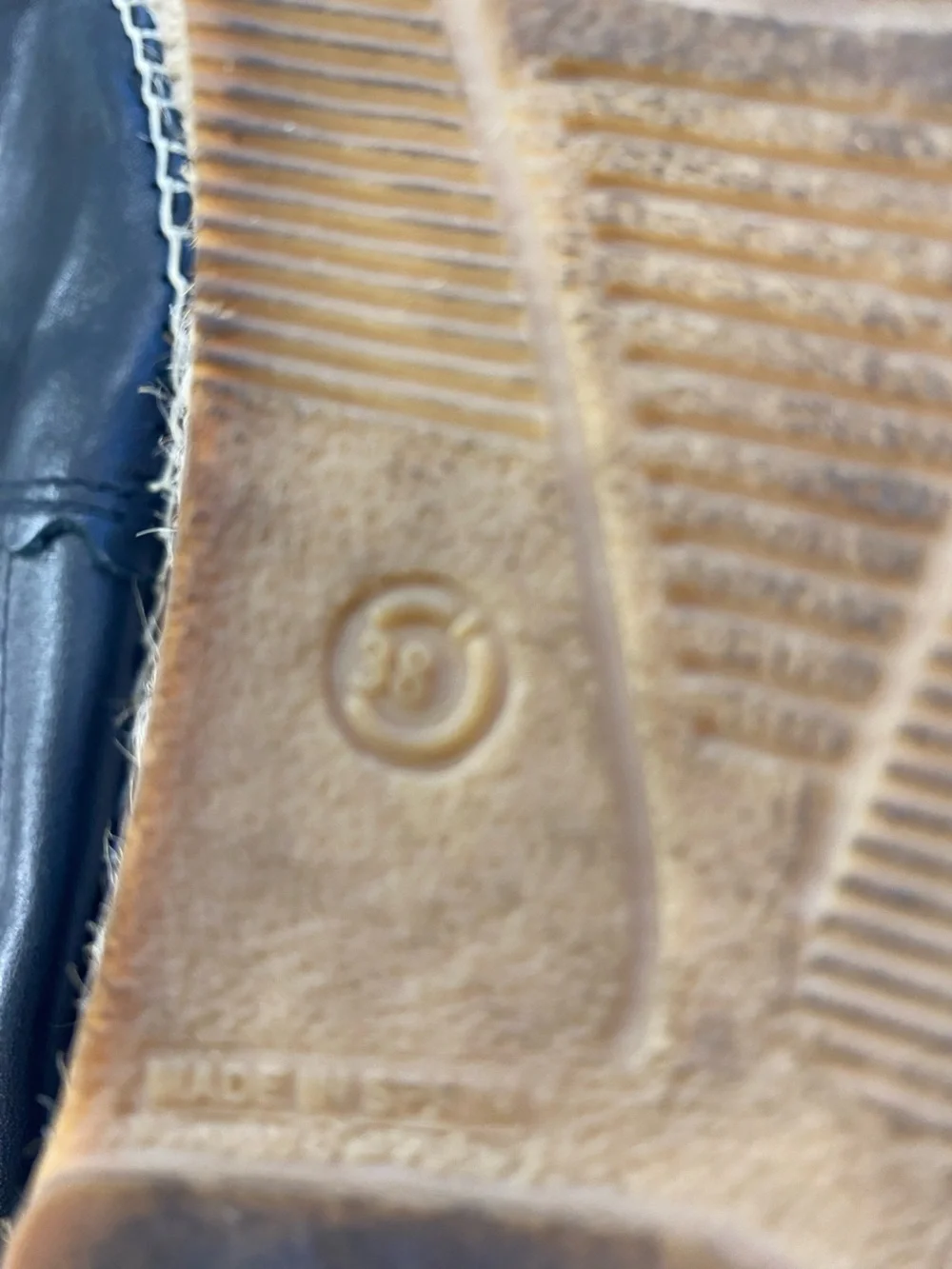 Scalloped Black Leather Espadrille